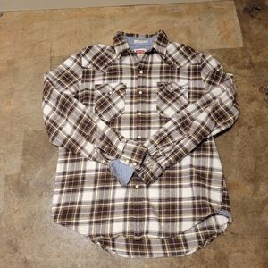 Men's Levis Brown Plaid Snap Button Down - Medium